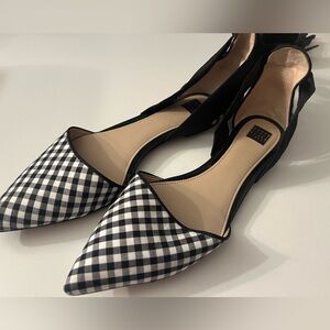 WHBM gingham d'Orsay flats; black/ecru, 8M